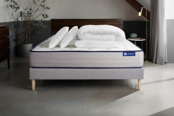 Pack lit complet 140x190 cm - Matelas + Sommier Gris (en kit) + 2 oreillers + Couette - Actiflex Form