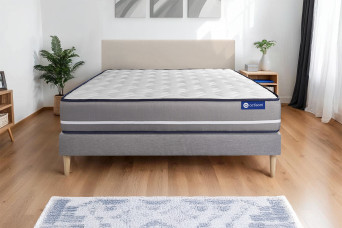 Ensemble Matelas Sommier 130x210 cm - Sommier Gris (en kit) - Actimemo Pur