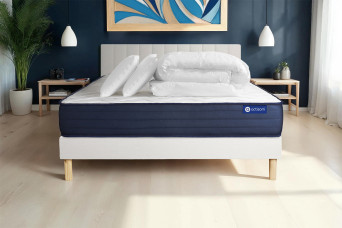 Pack lit complet 180x200 cm - Matelas + Sommier Blanc (en kit) + 2 oreillers + Couette - Actiflex Life