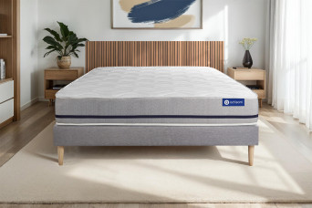 Ensemble Matelas Sommier 130x200 cm - Sommier Gris (en kit) - Actiflex Soft