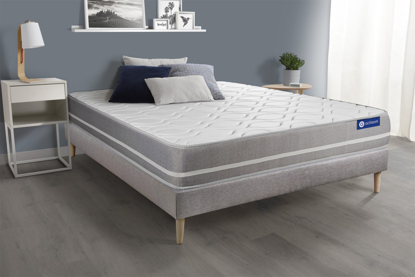 Ensemble Matelas Sommier 80x200 cm - Sommier Gris (en kit) - Actiflex Touch