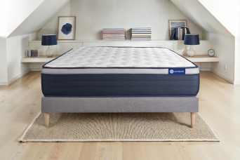 Ensemble Matelas Sommier 120x210 cm - Sommier Gris (en kit) - Actimemo Max