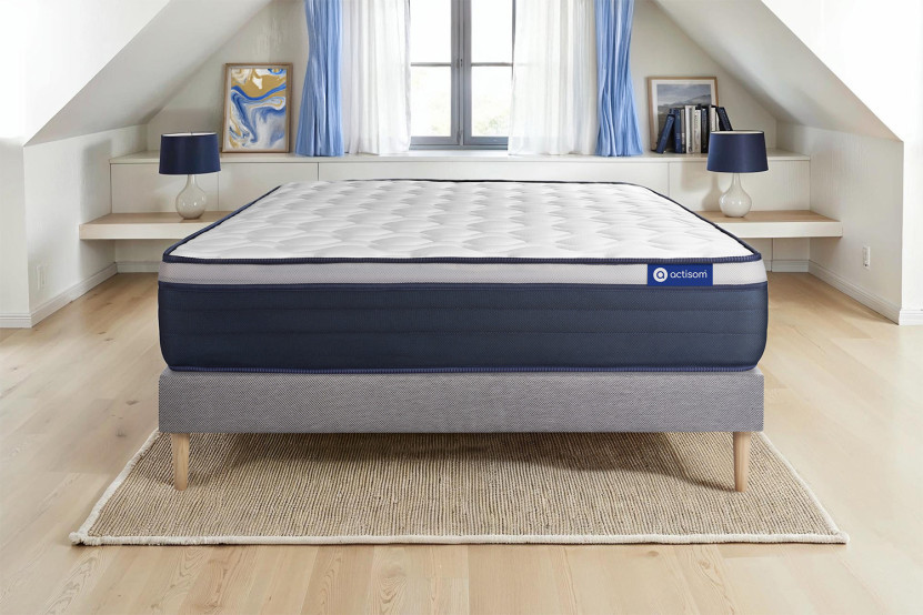 Ensemble Matelas Sommier 180x210 cm - Sommier Gris (en kit) - Actilatex Max
