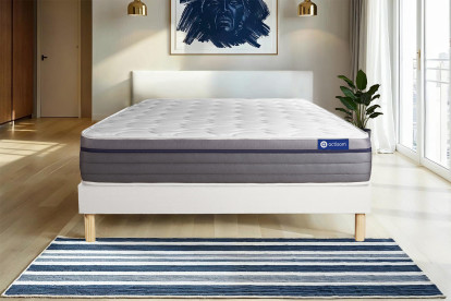 Ensemble Matelas Sommier 150x190 cm - Sommier Blanc (en kit) - Actiflex Zen