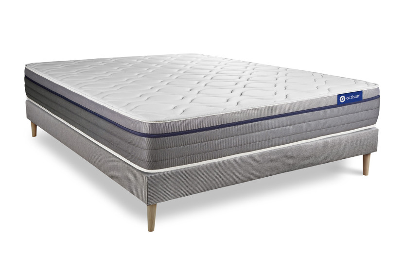 Ensemble Matelas Sommier 150x190 cm - Sommier Gris (en kit) - ActiMemo Zen