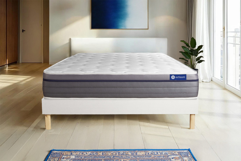 Ensemble Matelas Sommier 90x200 cm - Sommier Blanc (en kit) - Actilatex Zen