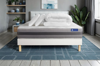 Pack lit complet 140x190 cm - Matelas + Sommier Blanc (en kit) + 2 oreillers + Couette - Actiflex Relax