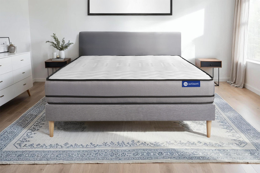 Ensemble Matelas Sommier 80x190 cm - Sommier Gris (en kit) - Actiflex Night