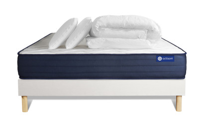 Pack lit complet 160x200 cm - Matelas + Sommier Blanc (en kit) + 2 oreillers + Couette - Actiflex Life