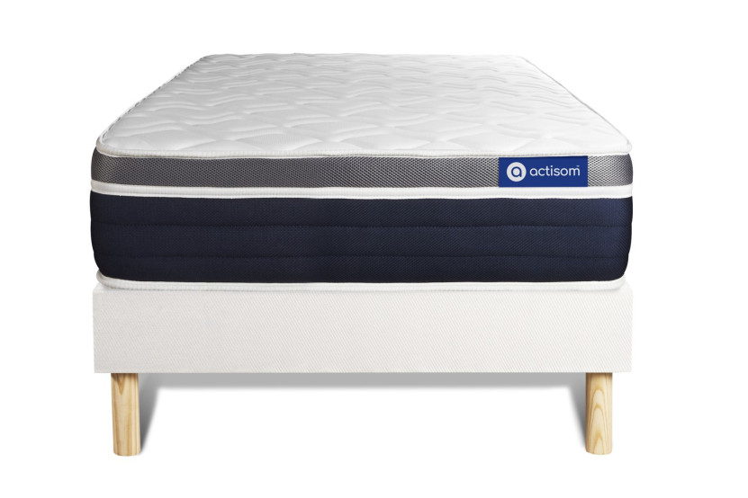 Ensemble Matelas Sommier 90x200 cm - Sommier Blanc (en kit) - Actimemo Confort