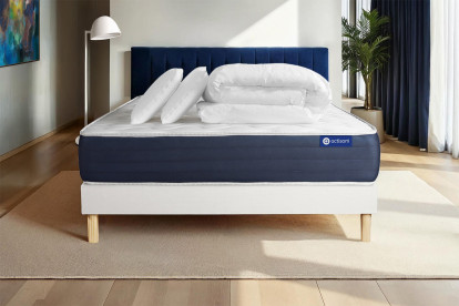 Pack lit complet 160x200 cm - Matelas + Sommier Blanc (en kit) + 2 oreillers + Couette - Actilatex Sleep