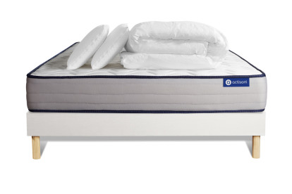 Pack lit complet 140x190 cm - Matelas + Sommier Blanc (en kit) + 2 oreillers + Couette - Actiflex Form