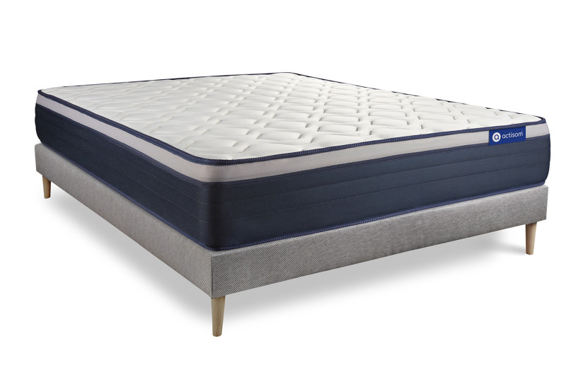 Ensemble Matelas Sommier 200x200 cm - Sommier Gris (en kit) - Actilatex Max
