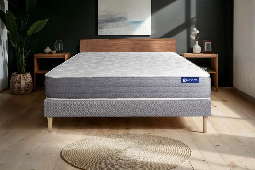 Ensemble Matelas Sommier 120x200 cm - Sommier Gris (en kit) - Actiflex Dream
