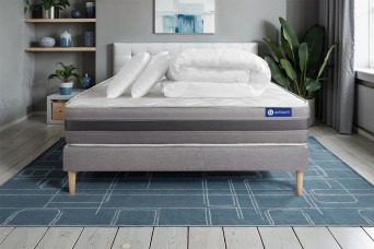 Pack lit complet 140x190 cm - Matelas + Sommier Gris (en kit) + 2 oreillers + Couette - Actiflex Relax