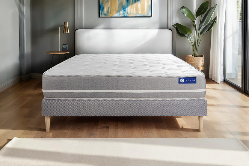 Ensemble Matelas Sommier 80x190 cm - Sommier Gris (en kit) - Actimemo Touch