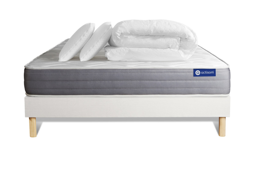Pack lit complet 180x200 cm - Matelas + Sommier Blanc (en kit) + 2 oreillers + Couette - Actiflex Dream