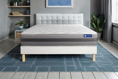 Ensemble Matelas Sommier 130x200 cm - Sommier Blanc (en kit) - Actimemo Relax