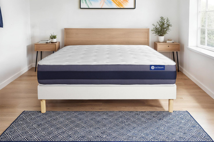 Ensemble Matelas Sommier 90x190 cm - Sommier Blanc (en kit) - Actimemo Morpho