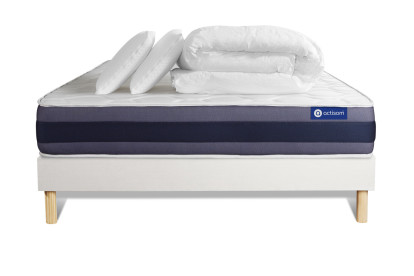 Pack lit complet 140x190 cm - Matelas + Sommier Blanc (en kit) + 2 oreillers + Couette - Actimemo Morpho
