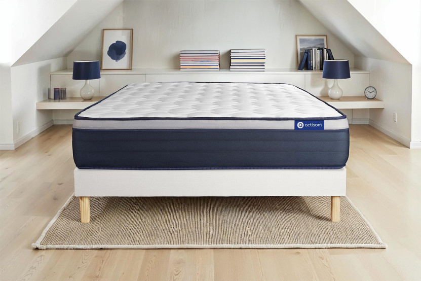 Ensemble Matelas Sommier 120x210 cm - Sommier Blanc (en kit) - Actimemo Max