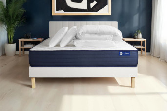 Pack lit complet 160x200 cm - Matelas + Sommier Blanc (en kit) + 2 oreillers + Couette - Actilatex Life