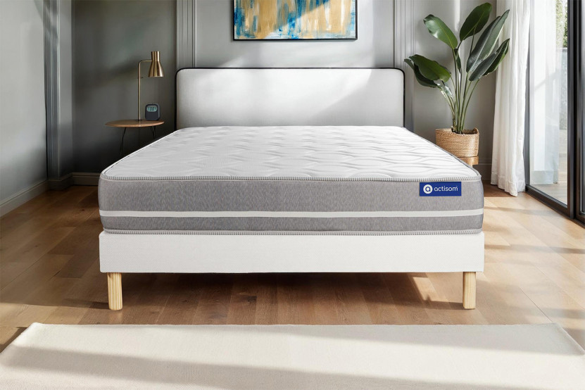 Ensemble Matelas Sommier 135x190 cm - Sommier Blanc (en kit) - Actimemo Touch
