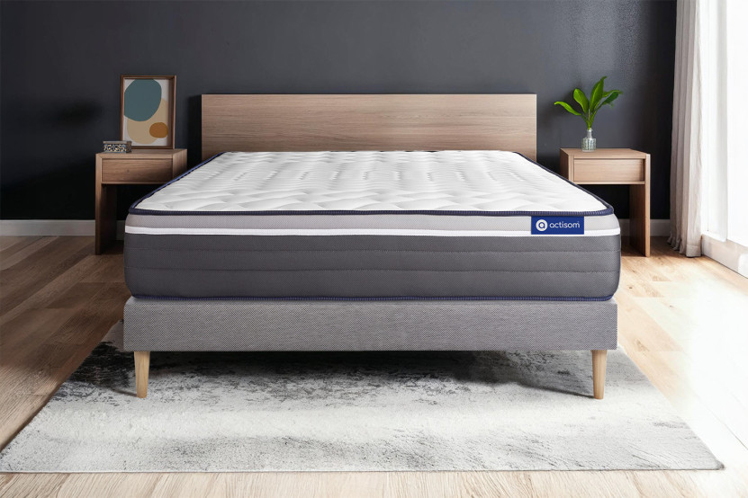 Ensemble Matelas Sommier 150x200 cm - Sommier Gris (en kit) - ActiMemo Plus