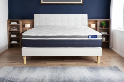 Ensemble Matelas Sommier 140x220 cm - Sommier Blanc (en kit) - Actimemo Confort