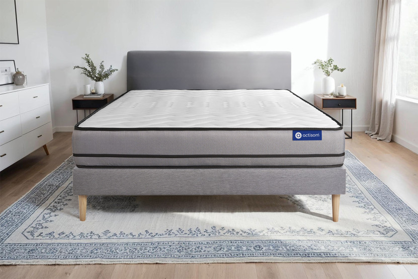 Ensemble Matelas Sommier 90x190 cm - Sommier Gris (en kit) - Actilatex Night