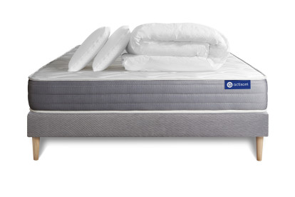 Pack lit complet 140x190 cm - Matelas + Sommier Gris (en kit) + 2 oreillers + Couette - Actilatex Dream