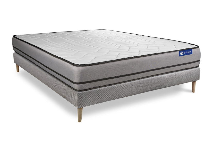 Ensemble Matelas Sommier 120x195 cm - Sommier Gris (en kit) - Actimemo Night