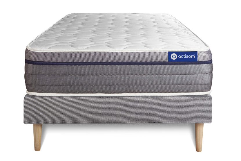 Ensemble Matelas Sommier 90x190 cm - Sommier Gris (en kit) - ActiMemo Zen