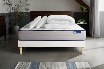 Pack lit complet 180x200 cm - Matelas + Sommier Blanc (en kit) + 2 oreillers + Couette - Actimemo Form