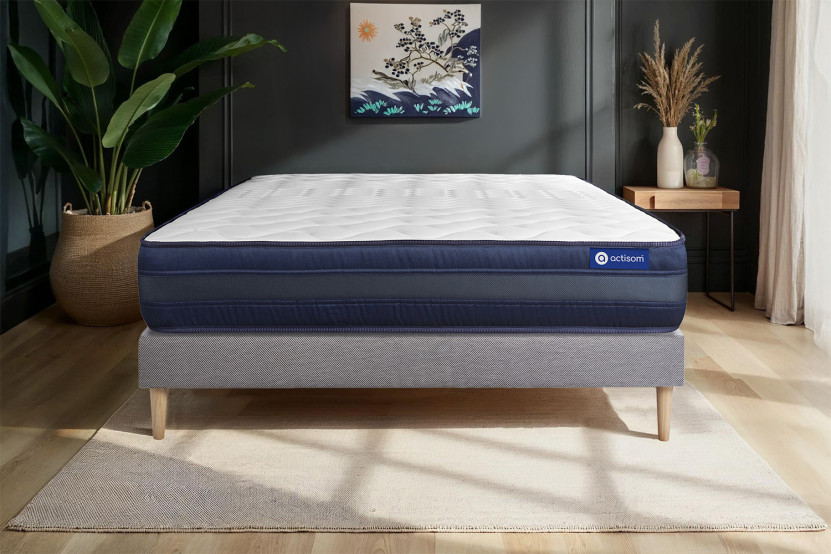 Ensemble Matelas Sommier 130x190 cm - Sommier Gris (en kit) - Actilatex Tech