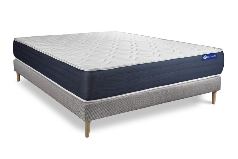 Ensemble Matelas Sommier 160x220 cm - Sommier Gris (en kit) - Actimemo Sleep