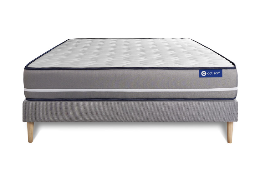 Ensemble Matelas Sommier 140x220 cm - Sommier Gris (en kit) - Actimemo Pur