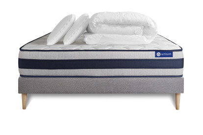 Pack lit complet 180x200 cm - Matelas + Sommier Gris (en kit) + 2 oreillers + Couette - Actilatex Ergo