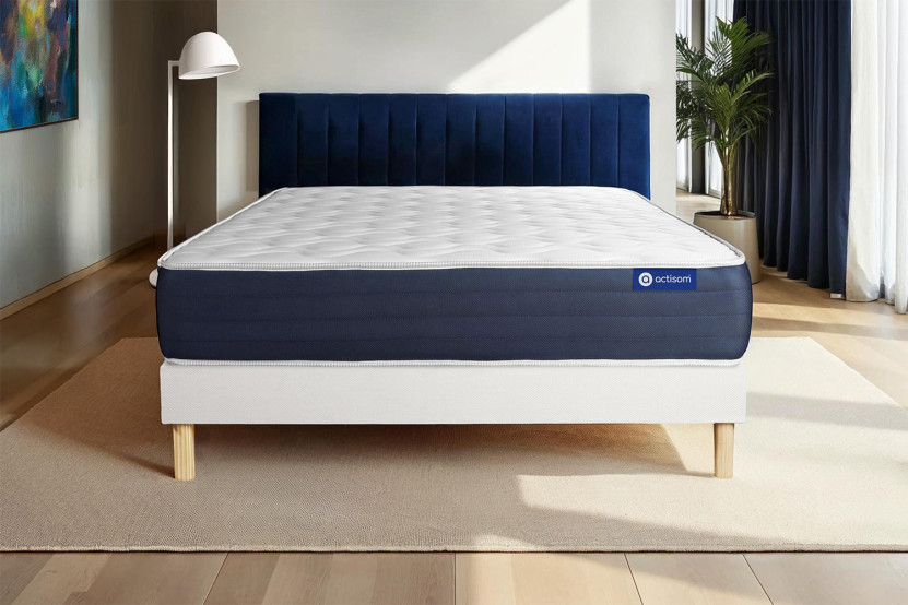 Ensemble Matelas Sommier 130x220 cm - Sommier Blanc (en kit) - Actilatex Sleep