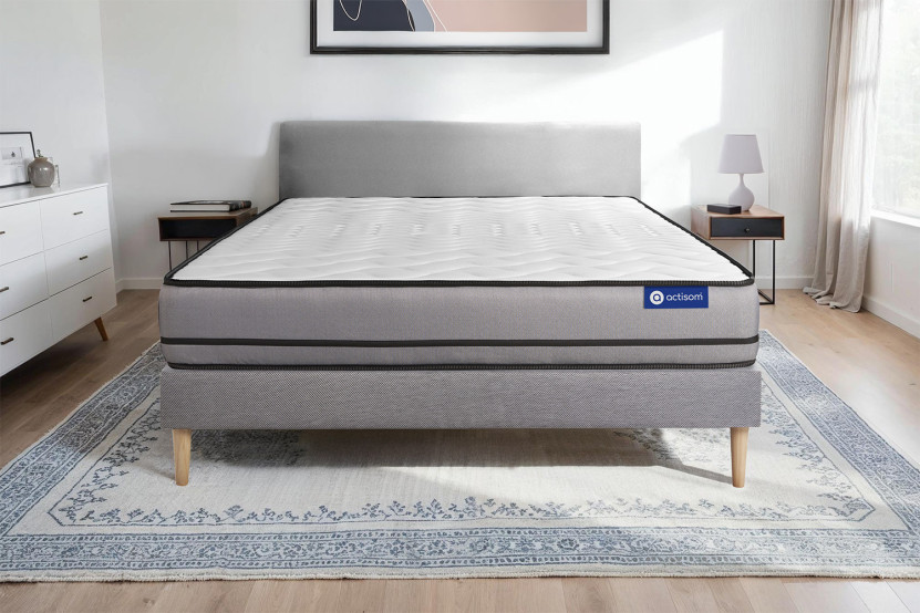 Ensemble Matelas Sommier 130x200 cm - Sommier Gris (en kit) - Actimemo Night