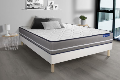 Ensemble Matelas Sommier 130x220 cm - Sommier Blanc (en kit) - Actilatex Pur