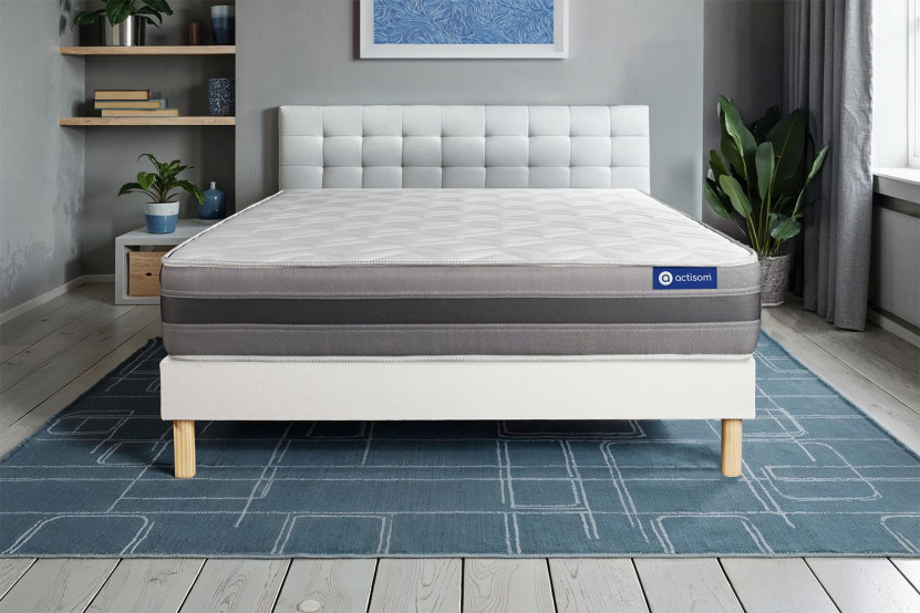 Ensemble Matelas Sommier 140x190 cm - Sommier Blanc (en kit) - Actimemo Relax