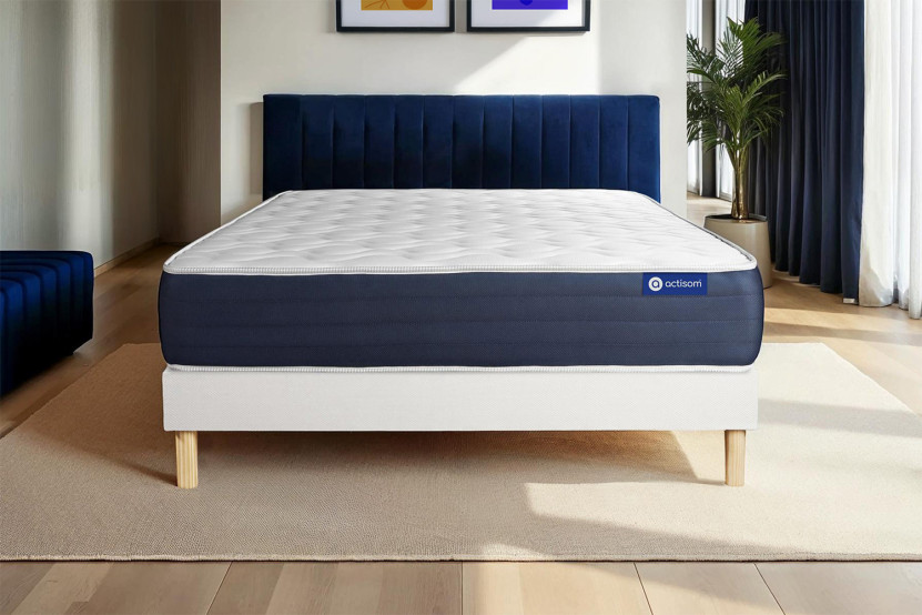 Ensemble Matelas Sommier 135x200 cm - Sommier Blanc (en kit) - Actimemo Sleep