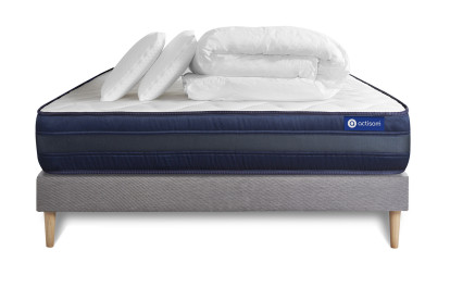 Pack lit complet 180x200 cm - Matelas + Sommier Gris (en kit) + 2 oreillers + Couette - Actilatex Tech